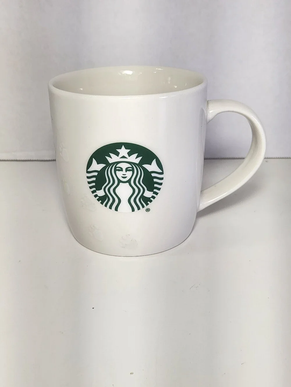 Starbucks White Ceramic 12oz Coffee Mug Green Siren Logo Embossed 2020